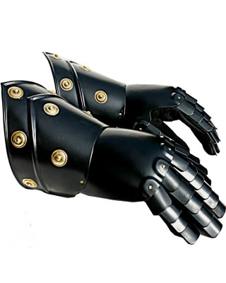 Medieval Gothic Gauntlets with Brass Accents Black